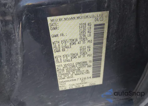 2013 Nissan Frontier Sv из США, поврежденный, VIN 1N6AD0ER9DN732634